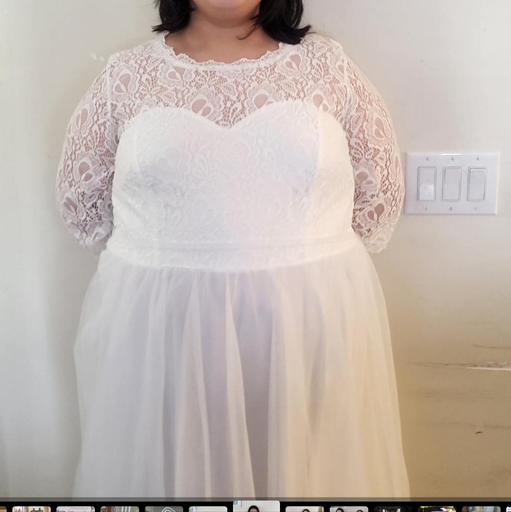 SHEIN White Lace Sweetheart Bodice Tulle Bridal Gown